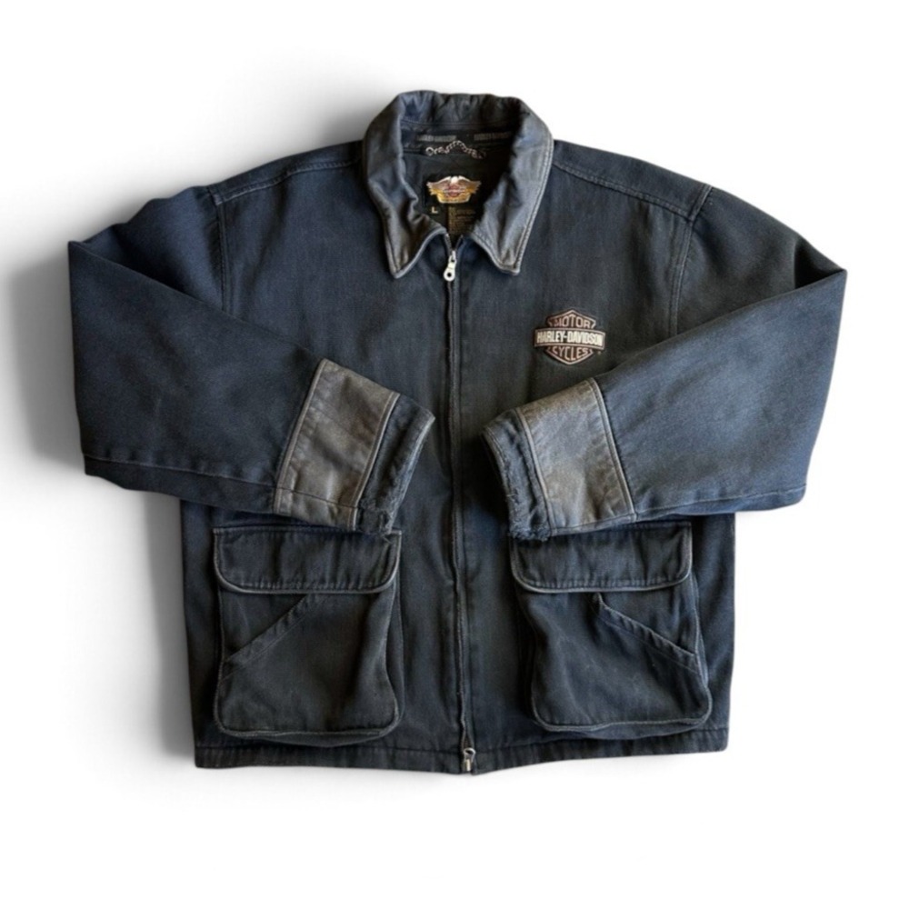 Vintage 90s Harley Davidson Chore Jacket Black Men's Size Large L Biker Riding